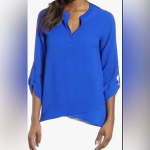 Gibson Royal Blue Tunic High Low Hem Blouse- M